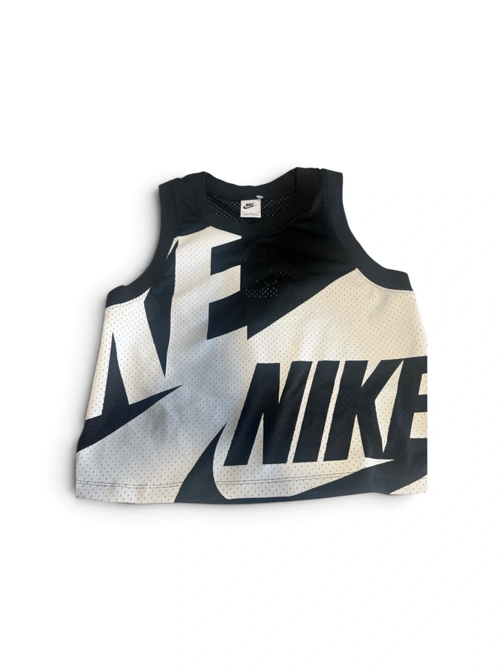Nike Black & White Kids Graphic Mesh Crop Tank